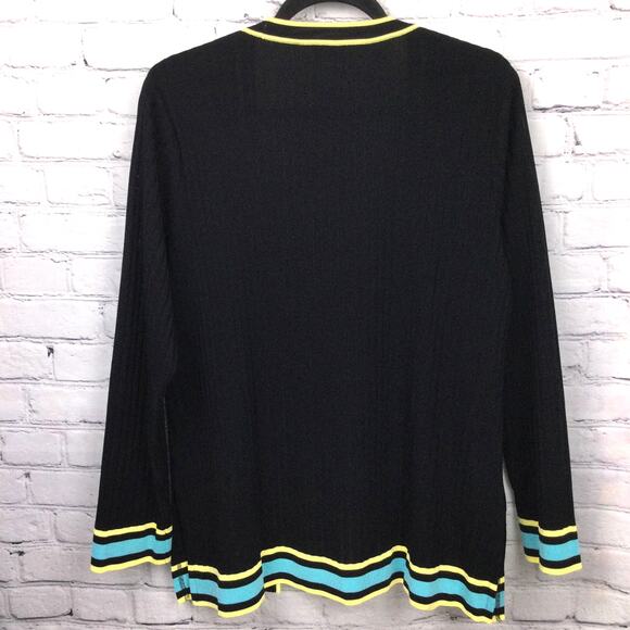 Exclusively Misook Women's Vintage Open Cardigan Duster Black Striped Size L - Picture 6 of 12